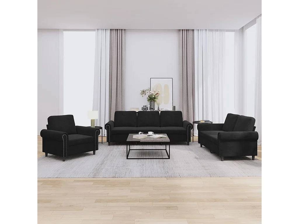 Ensemble de canapés 3 pièces avec coussins Noir Velours