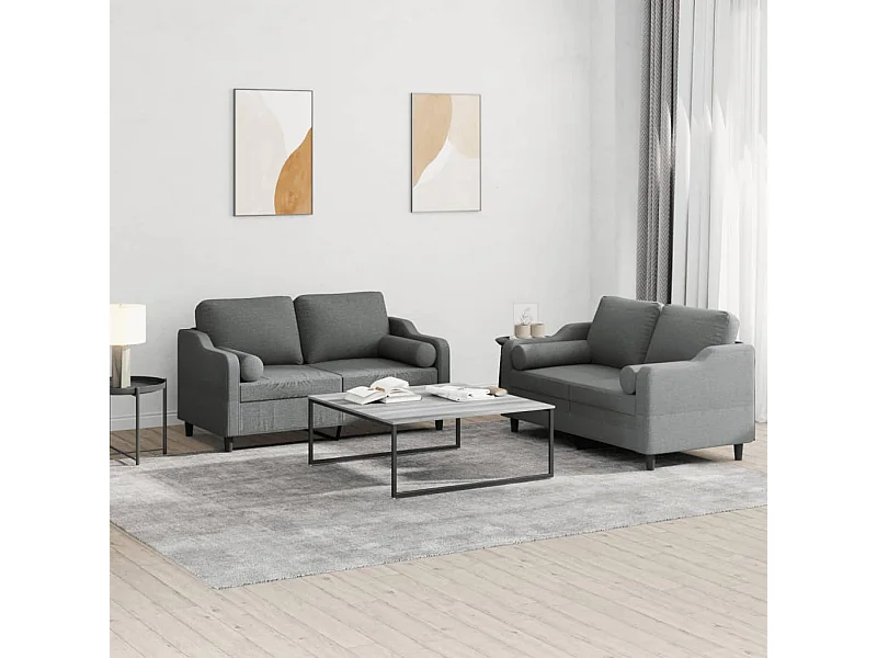 2 peças conjunto de sofás com almofadas tecido cinzento-escuro