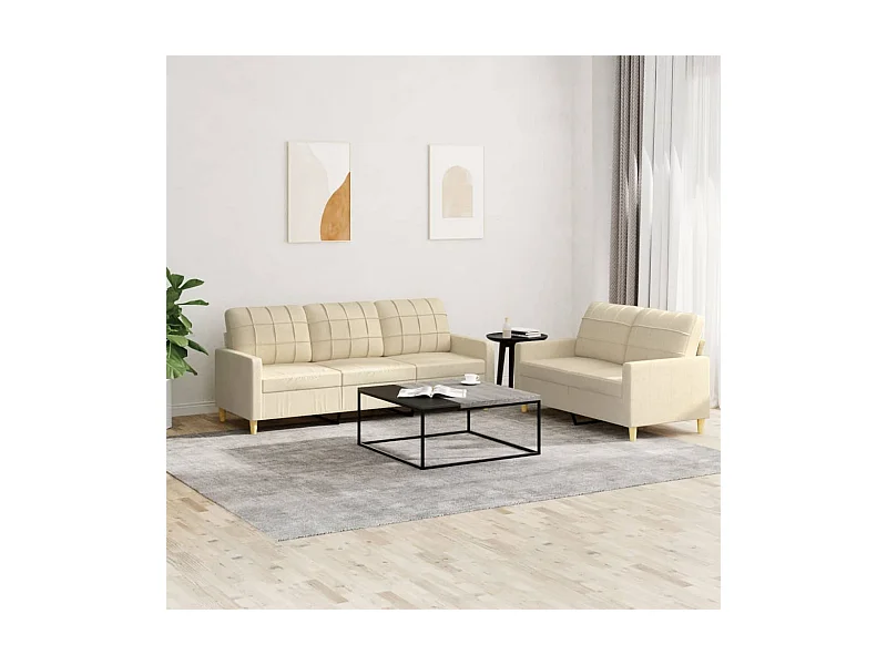 Juego de sofás con cojines 2 piezas tela crema