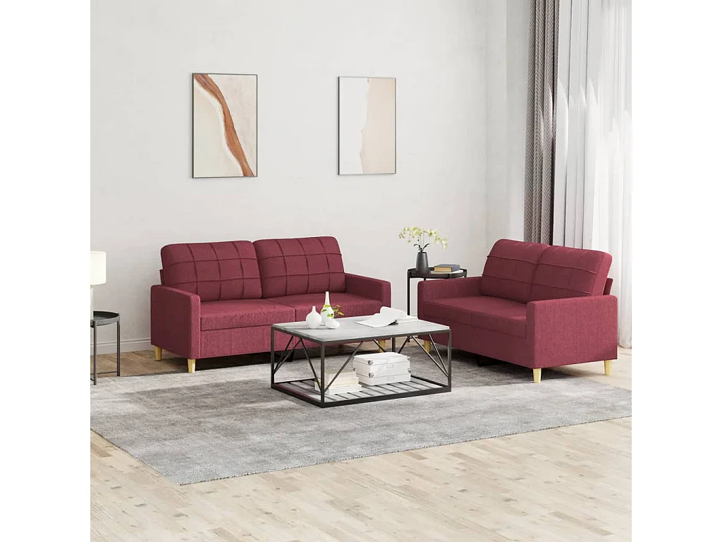 2-delige Loungeset met kussens stof wijnrood