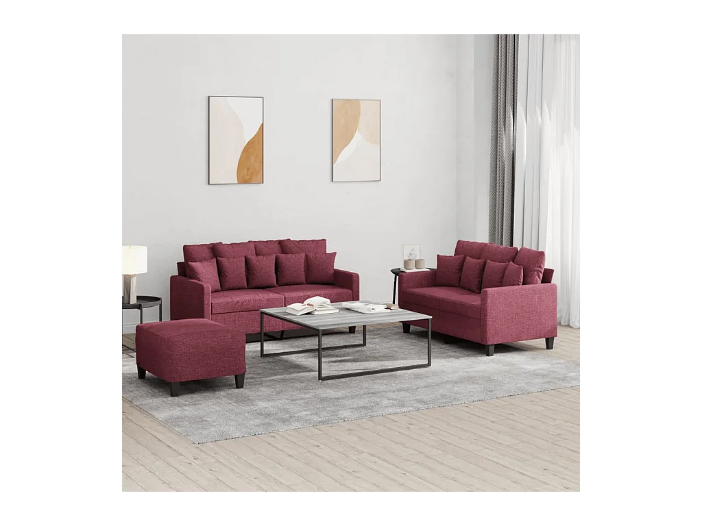 Ensemble de canapés 3 pièces avec coussins Rouge bordeaux Tissu
