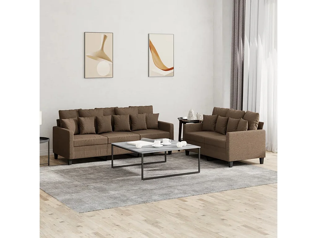 2 peças conjunto de sofás com almofadões tecido castanho