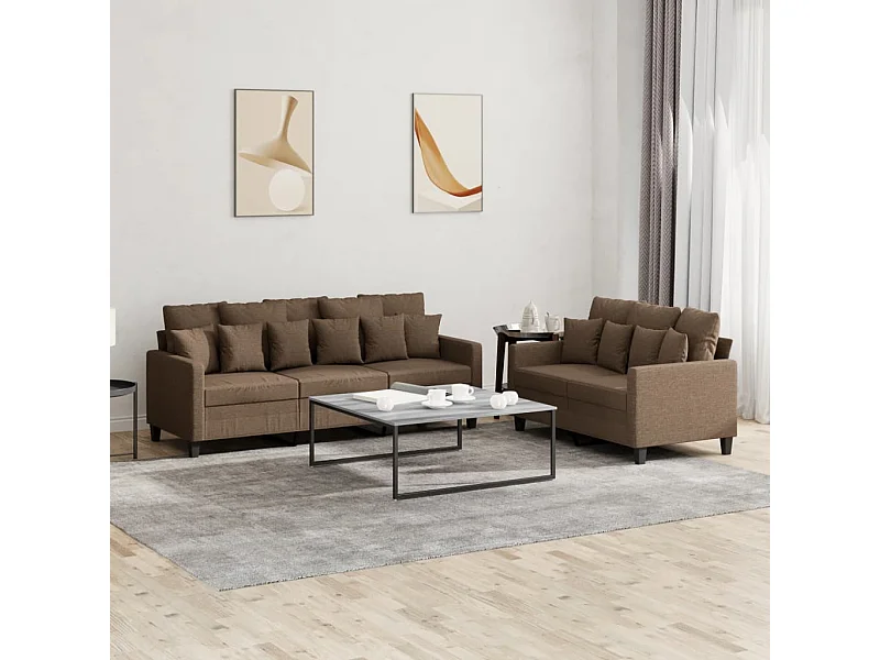Ensemble de canapés 2 pièces avec coussins Marron Tissu