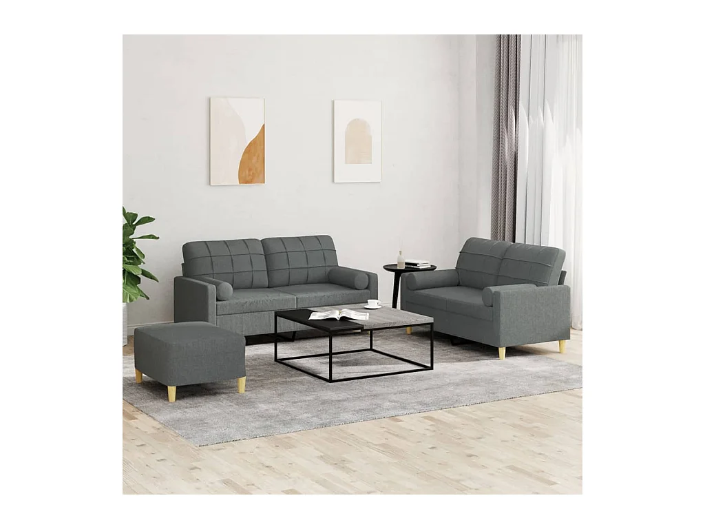 Ensemble de canapés 3 pièces coussins gris foncé tissu