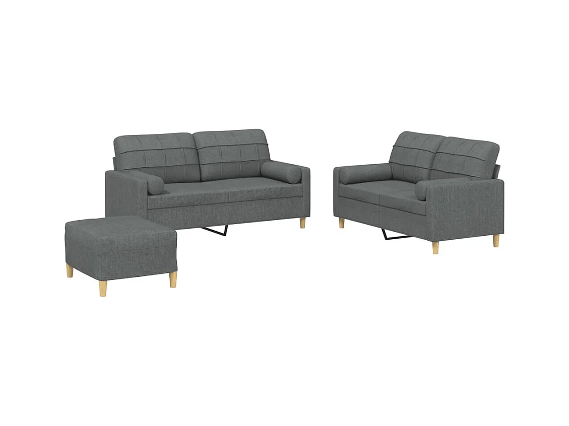 Ensemble de canapés 3 pièces coussins gris foncé tissu