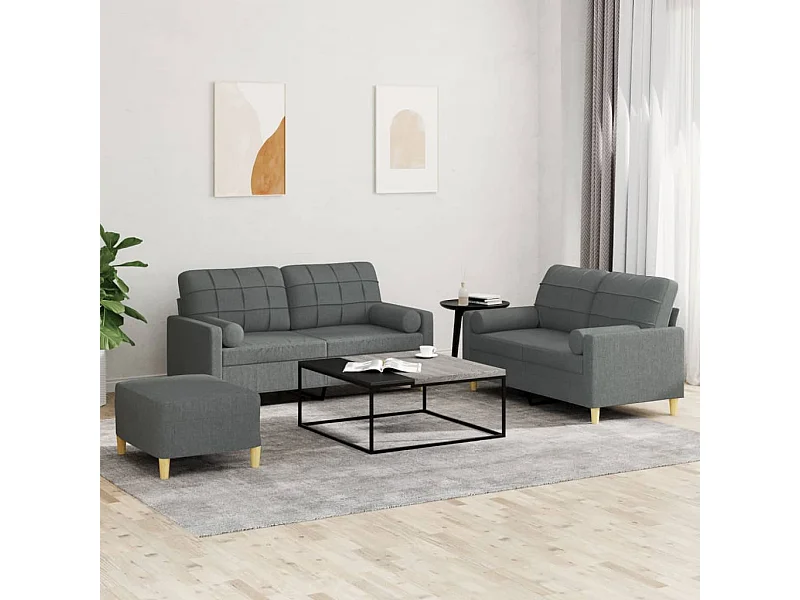 3 peças conjunto de sofás com almofadas tecido cinzento-escuro