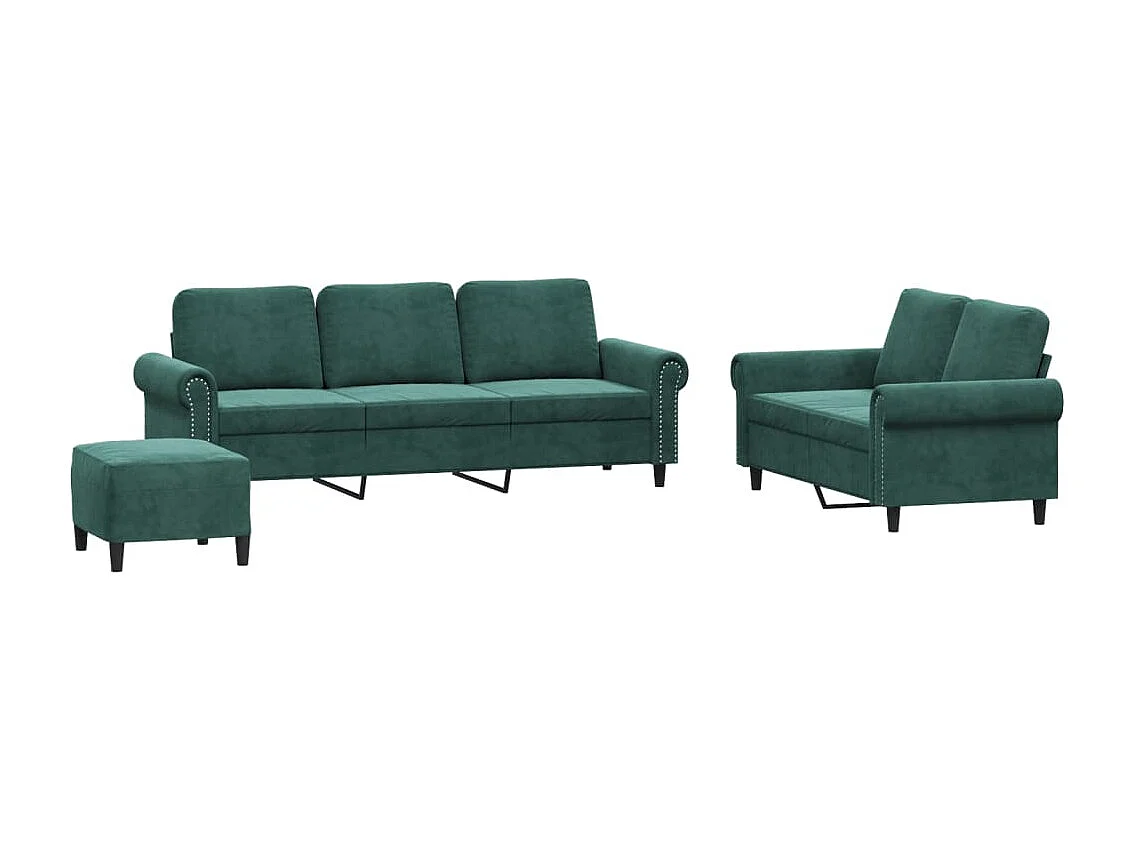 3 peças conjunto de sofás com almofadões veludo verde-escuro