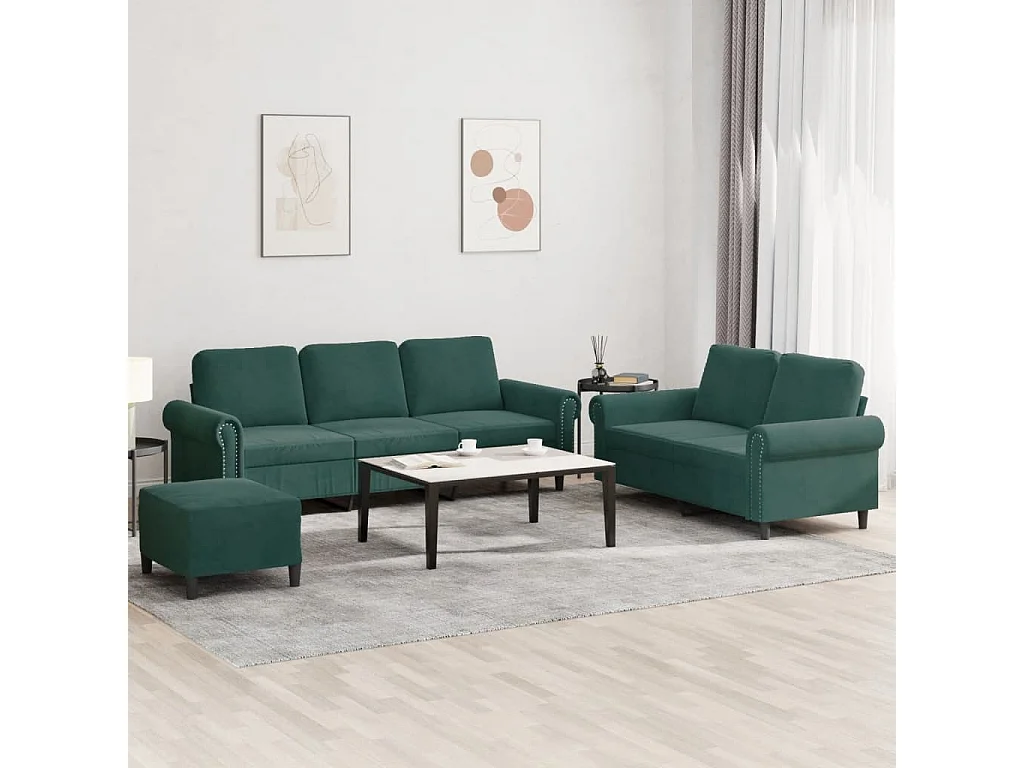 Juego de sofás con cojines 3 piezas terciopelo verde oscuro