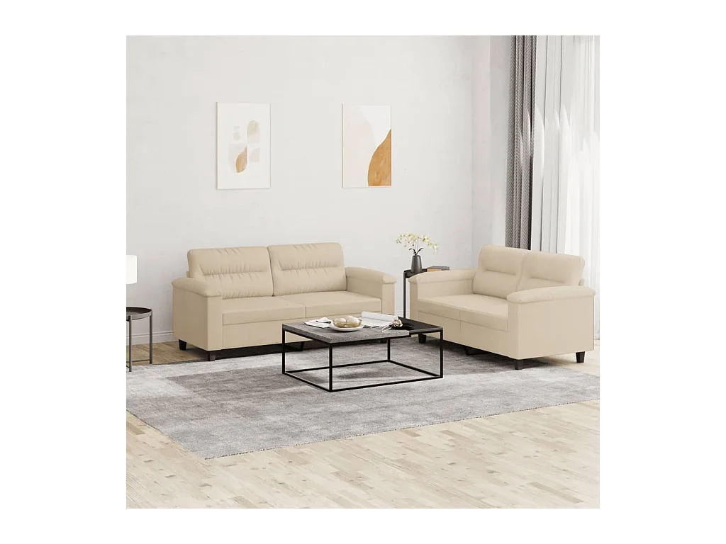 Ensemble de canapés 2 pièces avec coussins crème tissu microfibre