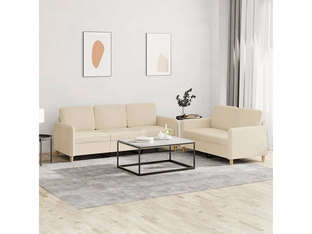 2 peças conjunto de sofás com almofadões tecido cor creme