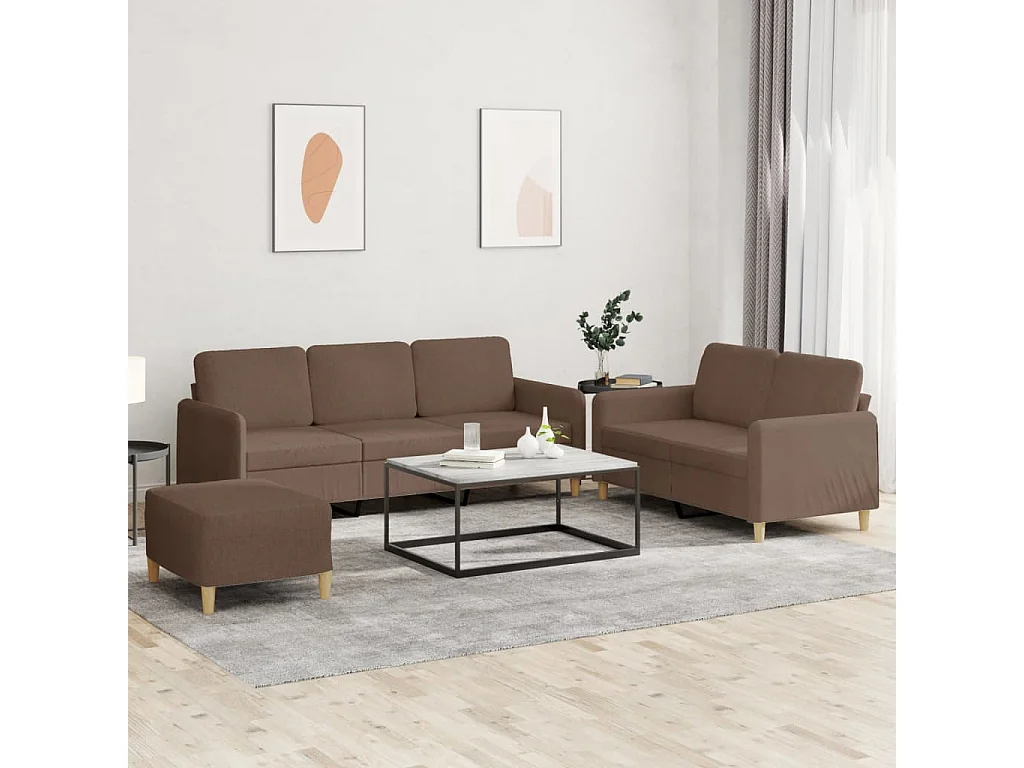 Ensemble de canapés 3 pièces avec coussins Marron Tissu
