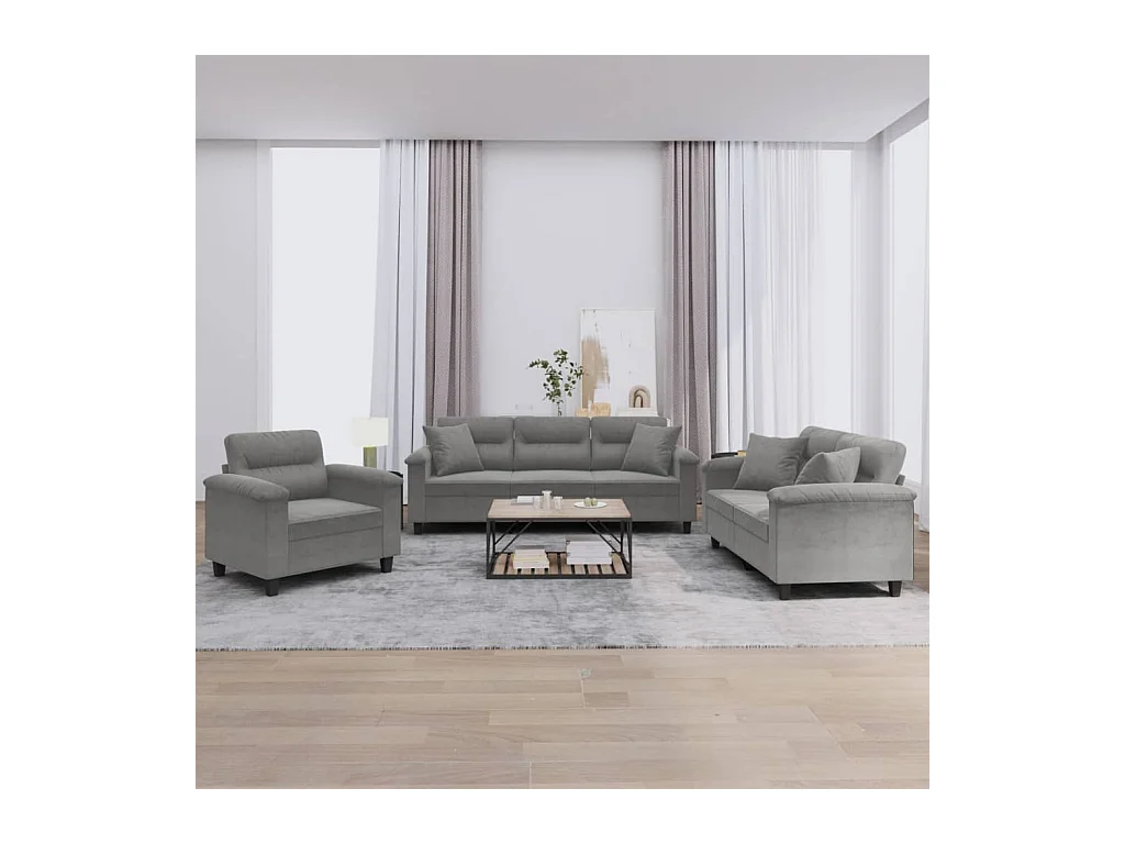Ensemble de canapés 3 pièces coussins Gris foncé Tissu microfibre