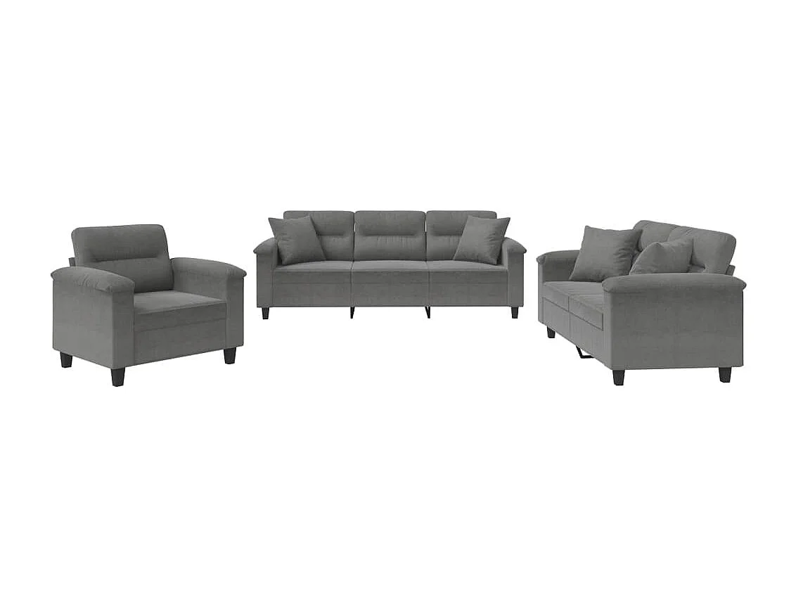 Ensemble de canapés 3 pièces coussins Gris foncé Tissu microfibre
