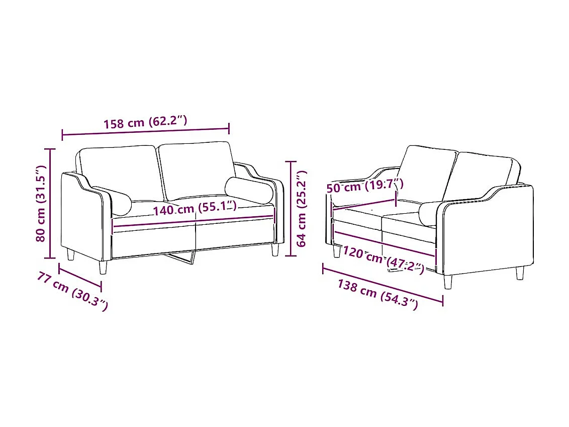 2-delige Loungeset met kussens stof wijnrood