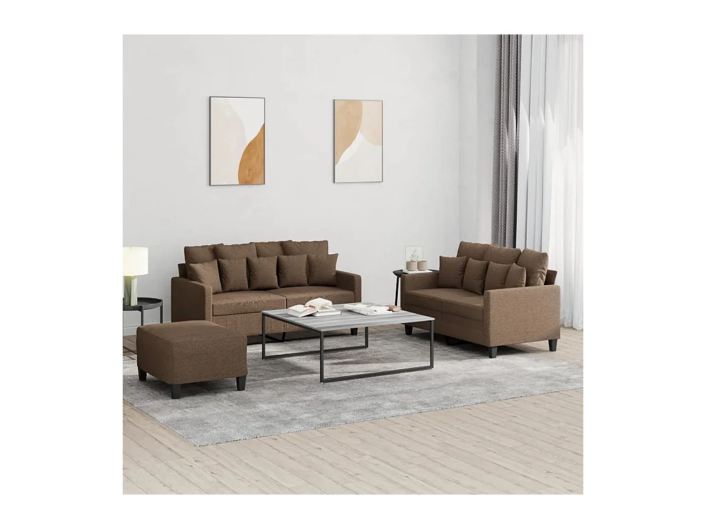 Ensemble de canapés 3 pièces avec coussins Marron Tissu