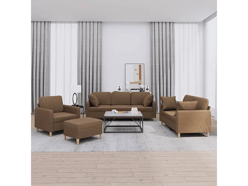 Ensemble de canapés 4 pièces avec coussins marron tissu