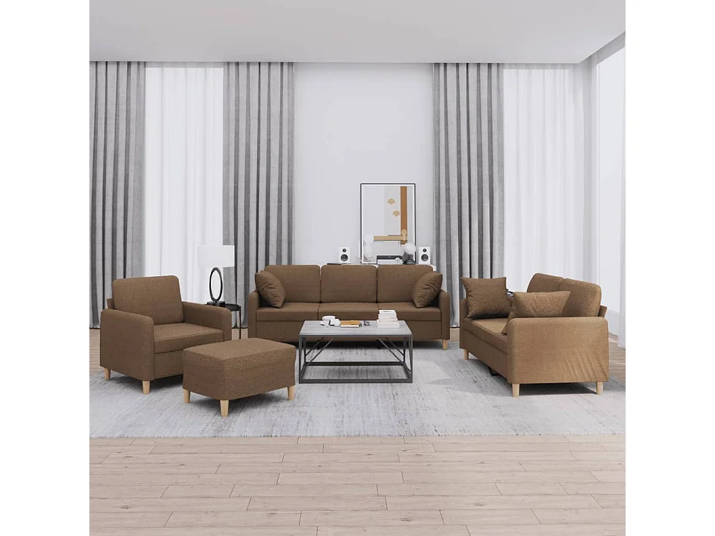 4 peças conjunto de sofás com almofadas tecido castanho