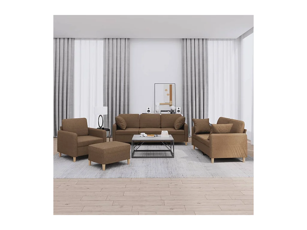 4-delige Loungeset met kussens stof bruin