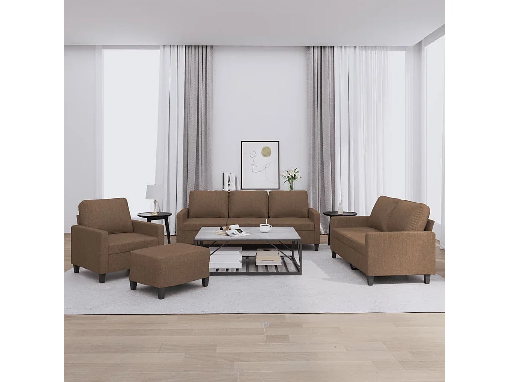 Ensemble de canapés 4 pièces avec coussins Marron Tissu