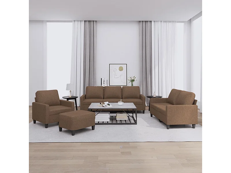Ensemble de canapés 4 pièces avec coussins Marron Tissu