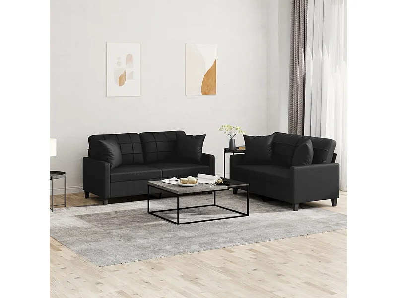 Ensemble de canapés 2 pièces avec coussins noir similicuir