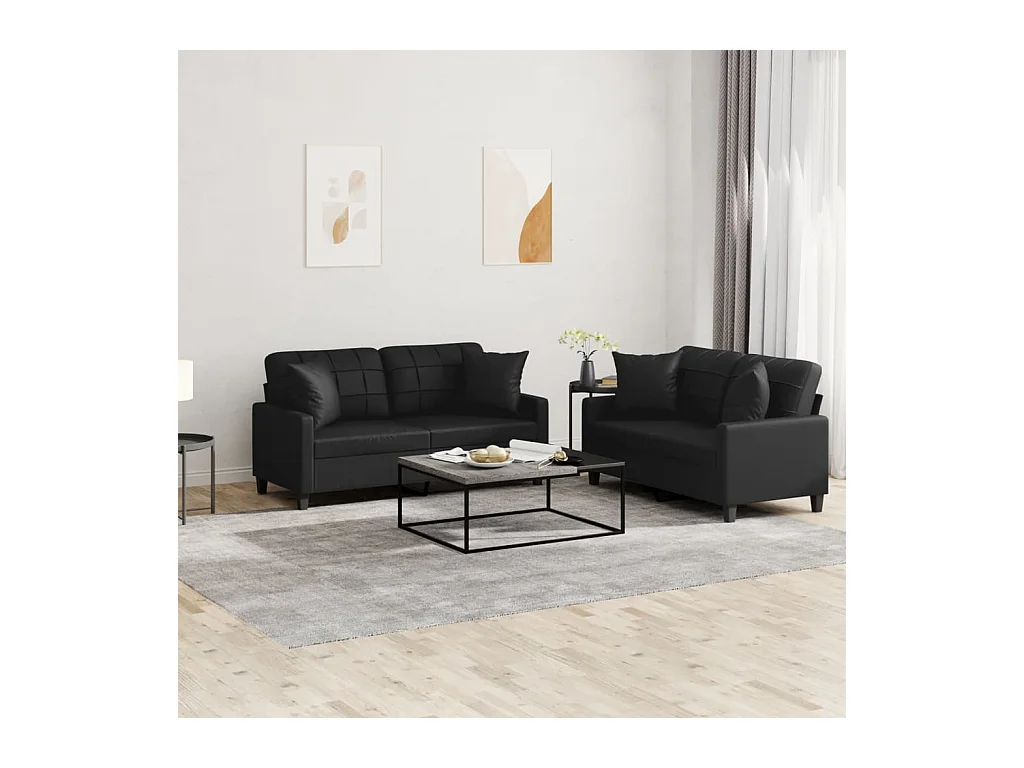 Ensemble de canapés 2 pièces avec coussins noir similicuir