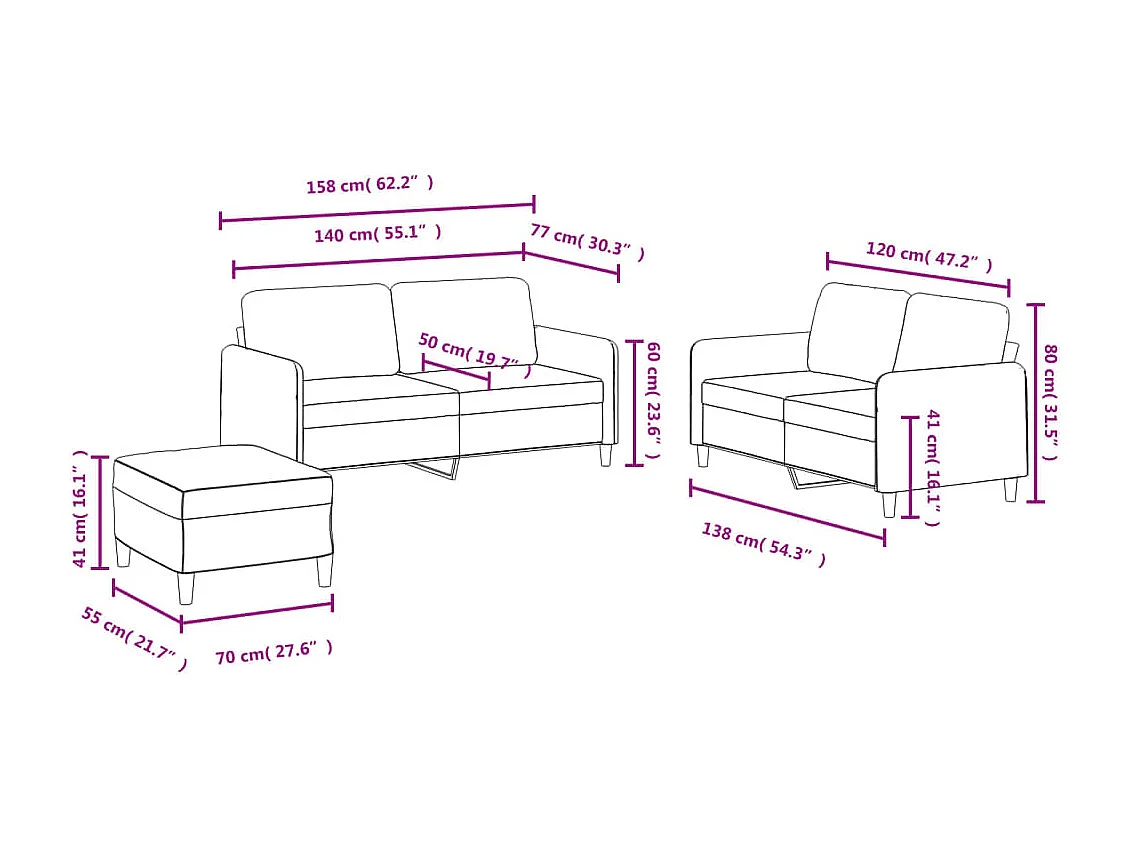 3-delige Loungeset fluweel zwart