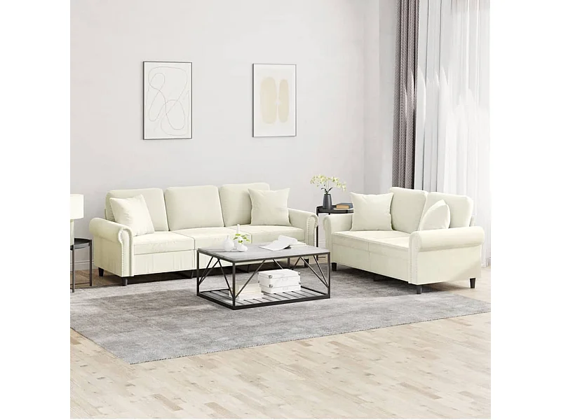 Ensemble de canapés 2 pièces avec coussins crème velours