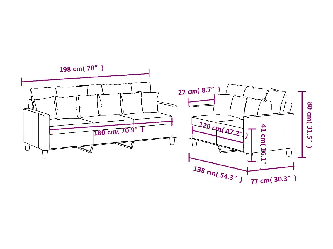 2-delige Loungeset met kussens stof crèmekleurig