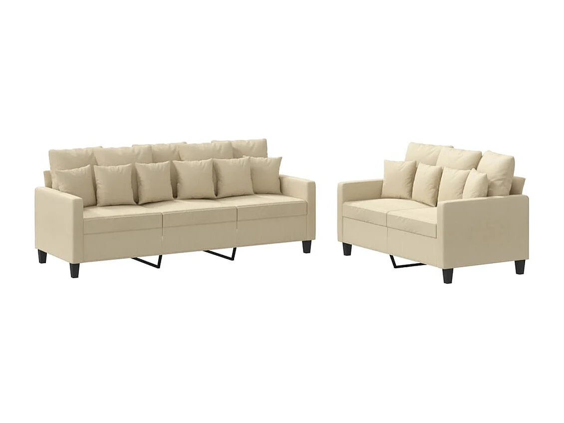 2 peças conjunto de sofás com almofadões tecido cor creme