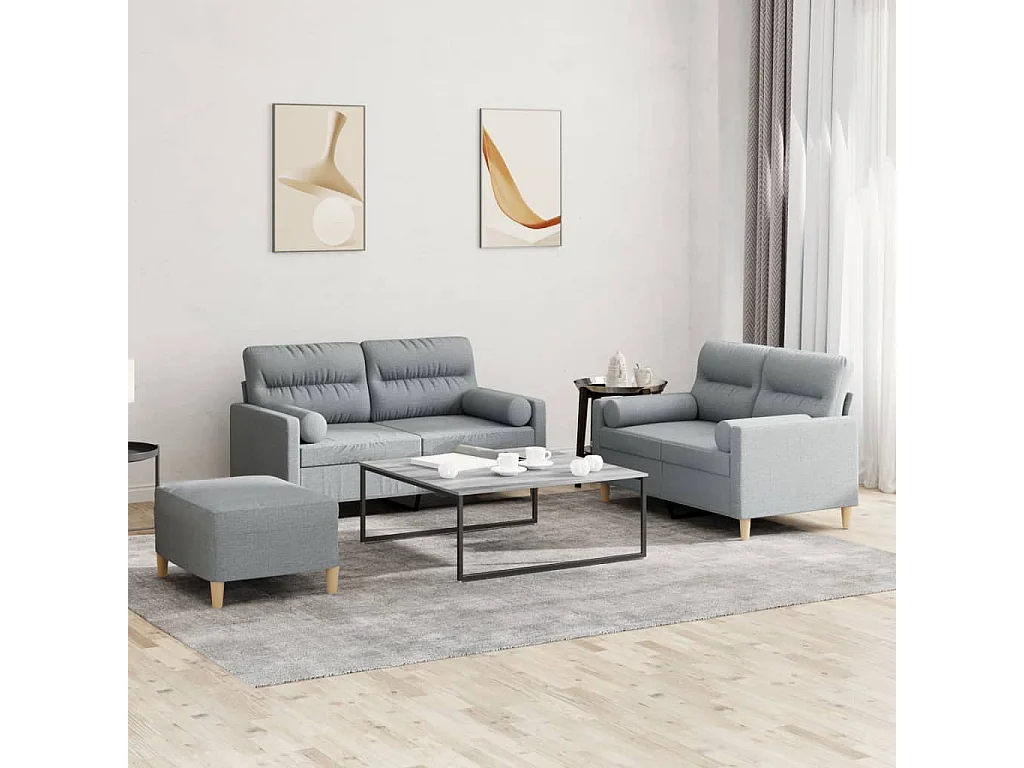 Ensemble de canapés 3 pièces coussins gris clair tissu