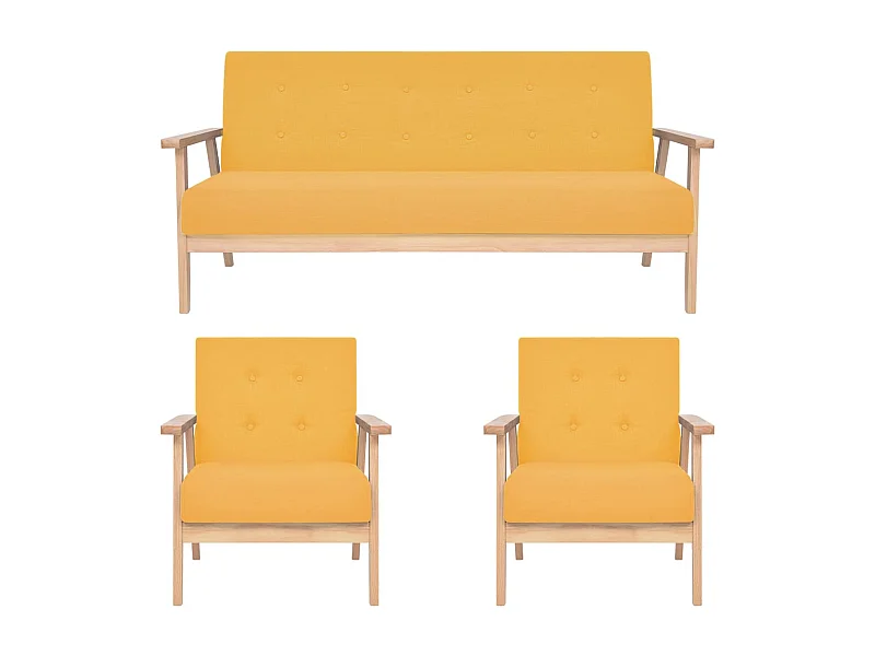 Juego de sofás de 3 piezas tela amarillo