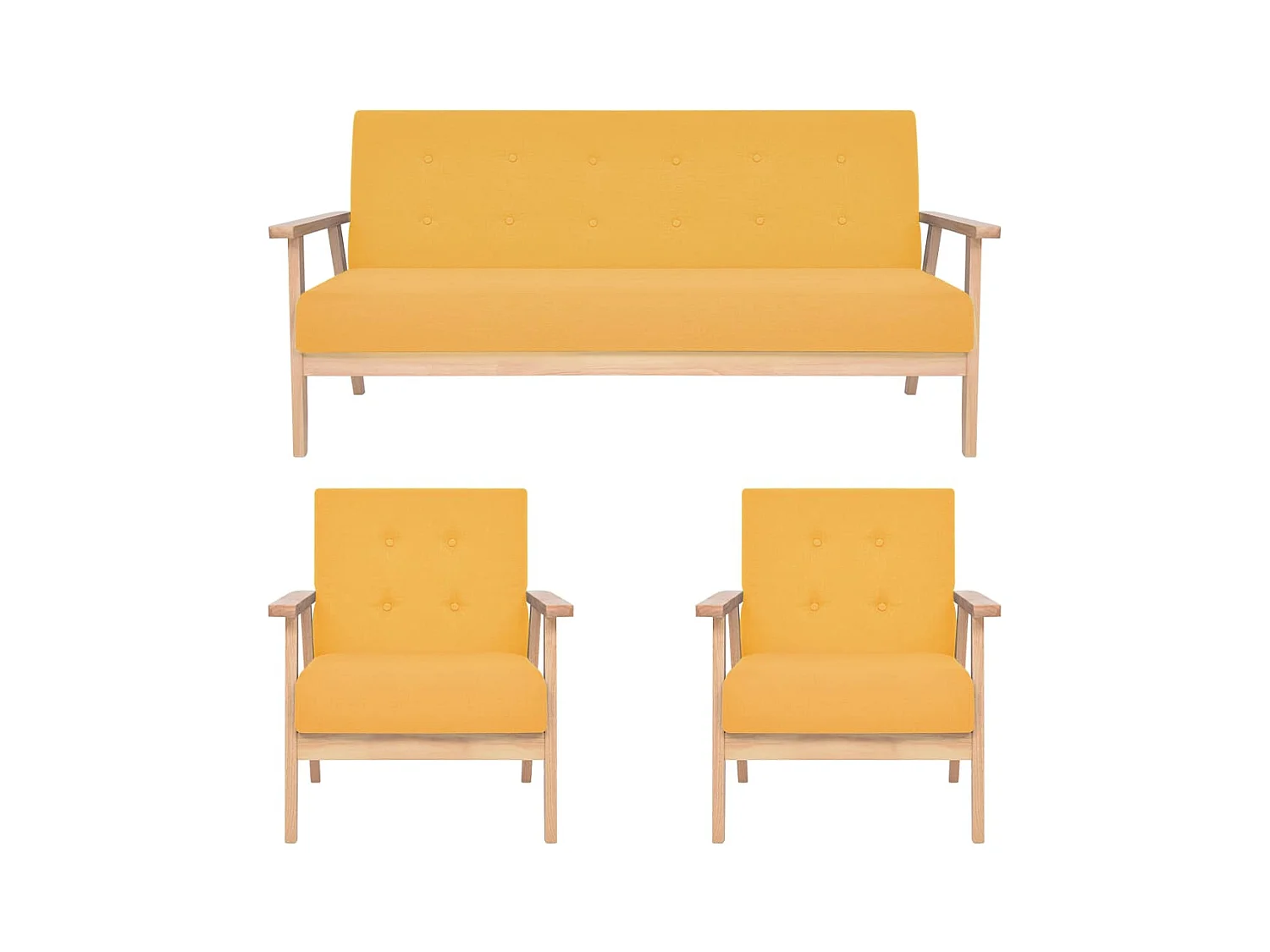 Ensemble de canapés 3 pièces Tissu Jaune