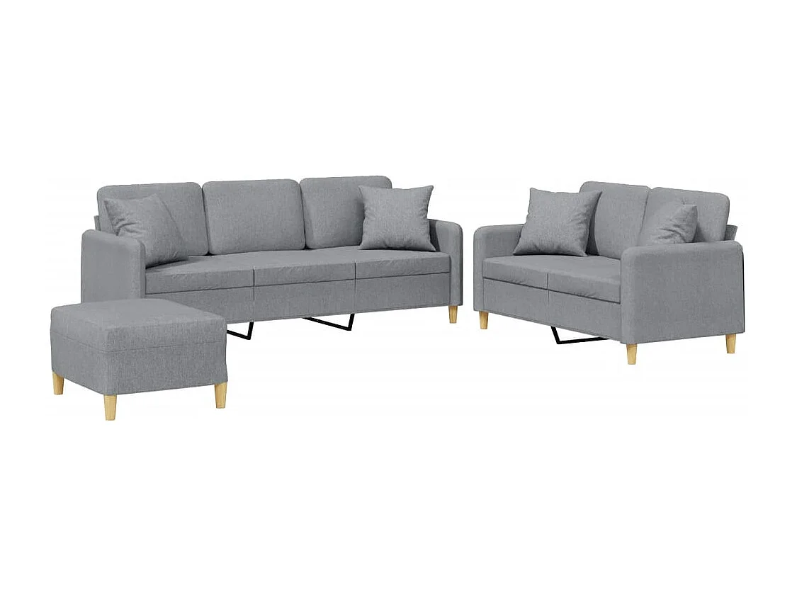 Ensemble de canapés 3 pièces coussins gris clair tissu