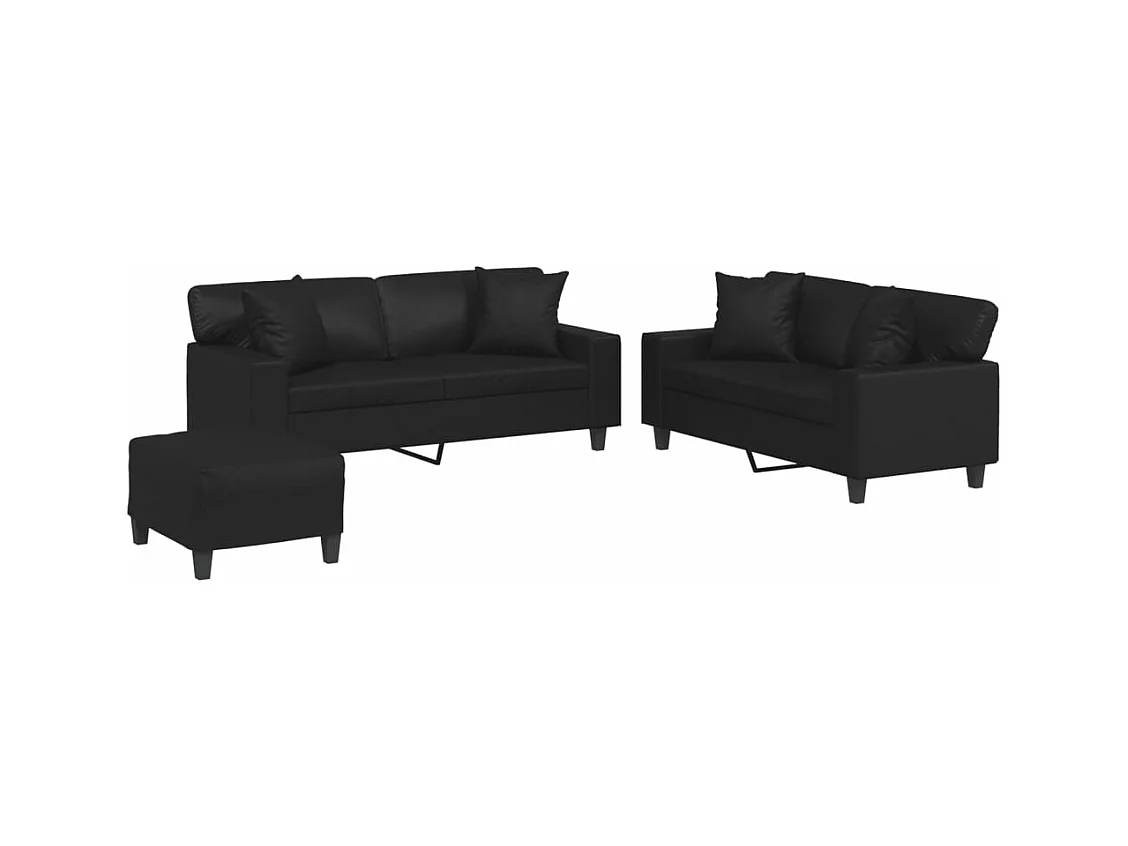 Ensemble de canapés 3 pièces avec coussins noir similicuir
