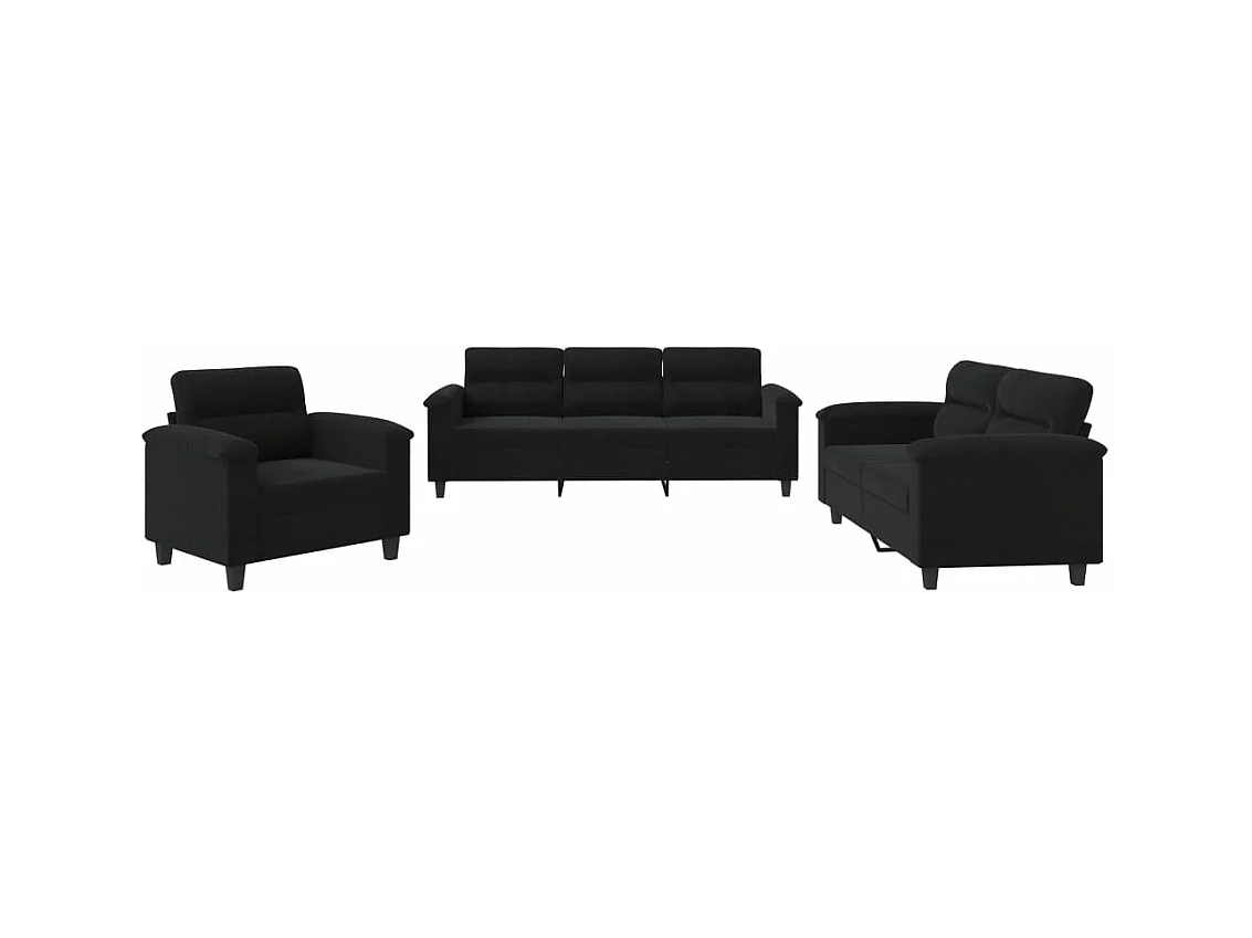Juego de sofás con cojines 3 piezas tela microfibra negro