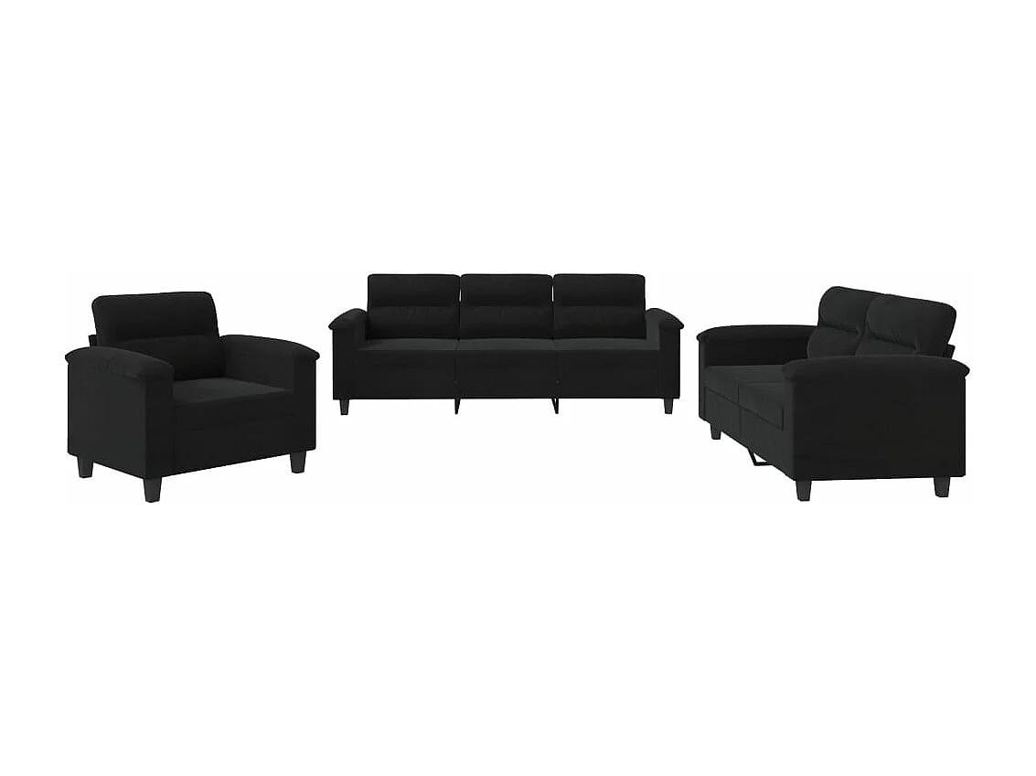 Ensemble de canapés 3 pièces avec coussins noir tissu microfibre