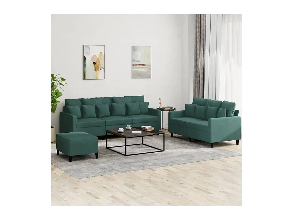 Ensemble de canapés 3 pièces avec coussins Vert foncé Velours