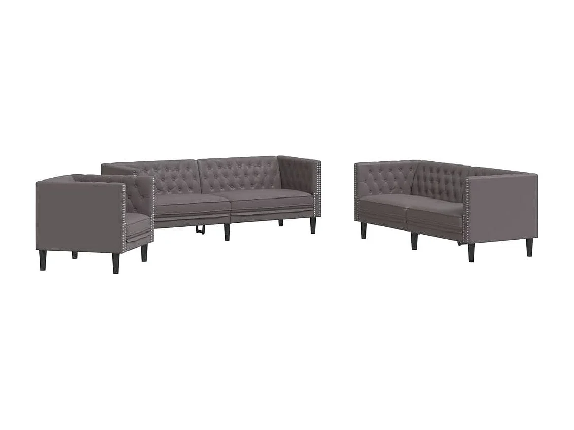 3-delige Loungeset Chesterfield-stijl kunstleer grijs