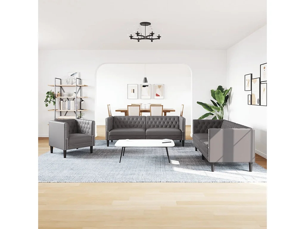 3-delige Loungeset Chesterfield-stijl kunstleer grijs