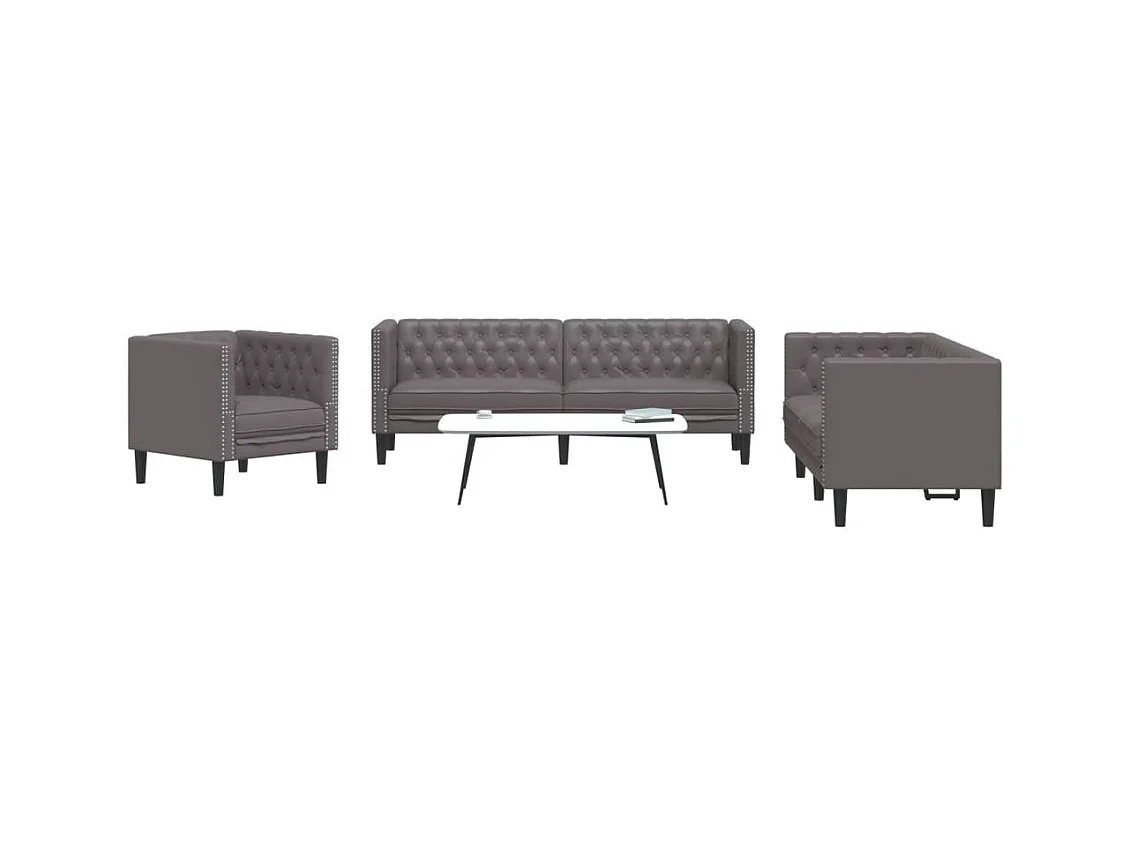 Ensemble de canapé Chesterfield 3 pièces gris similicuir