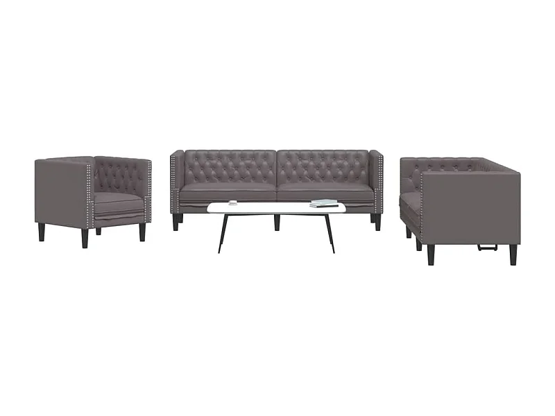 Ensemble de canapé Chesterfield 3 pièces gris similicuir