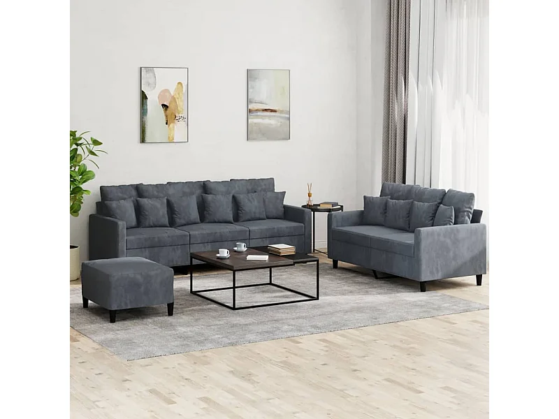 Ensemble de canapés 3 pièces avec coussins Gris foncé Velours