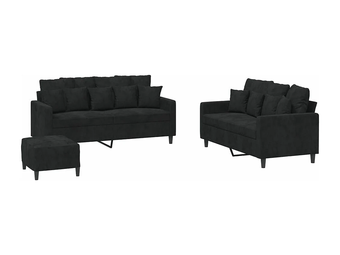 Ensemble de canapés 3 pièces avec coussins Noir Velours