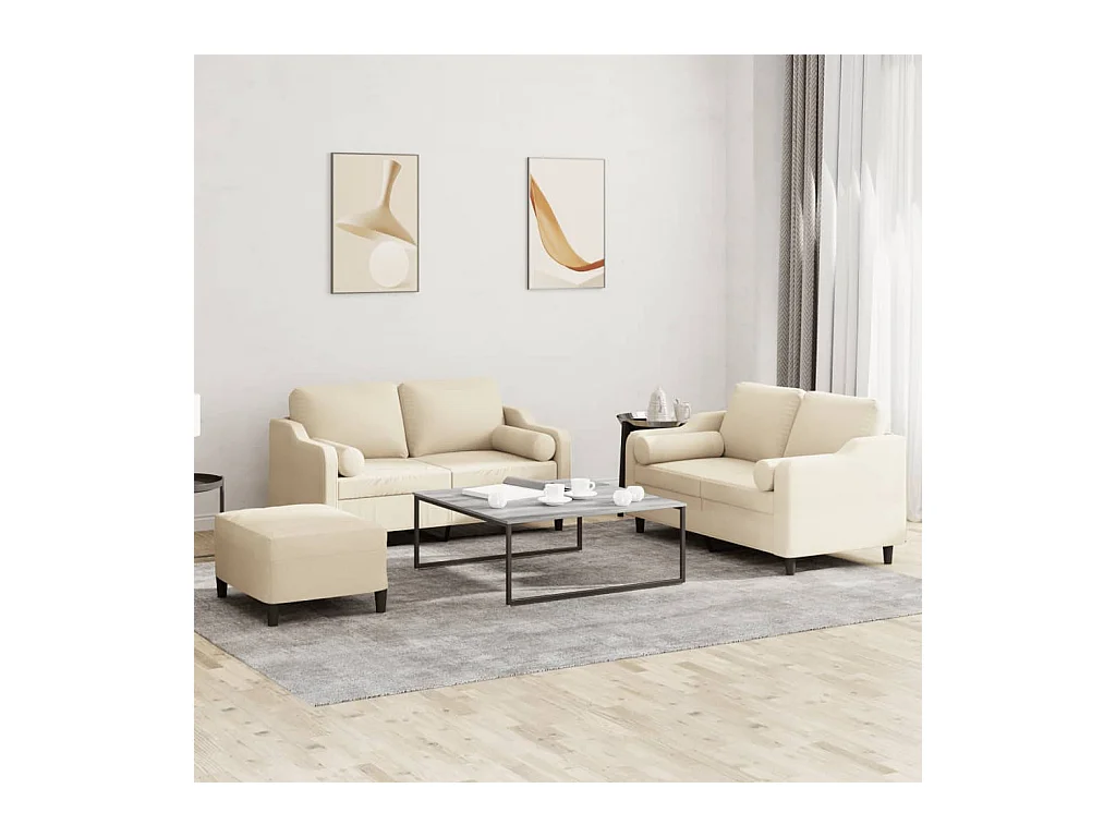 Ensemble de canapés 3 pièces avec coussins crème tissu