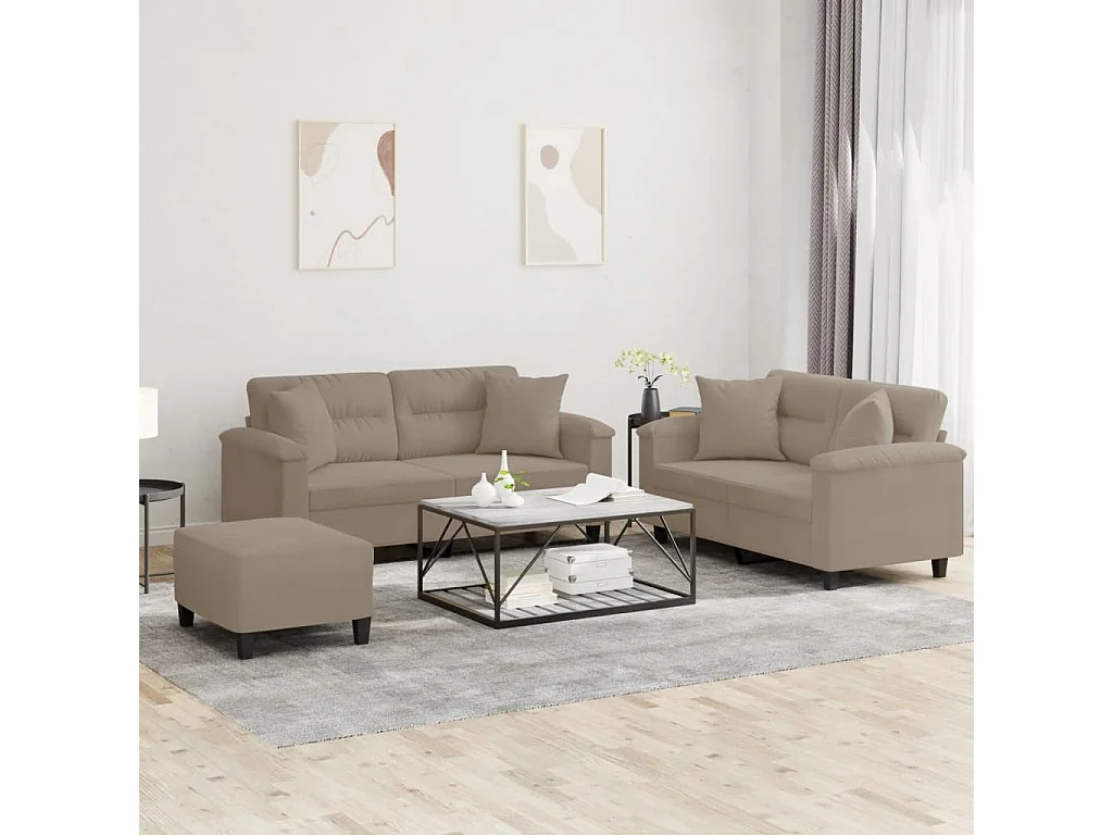 3-delige Loungeset met kussens microvezelstof taupe
