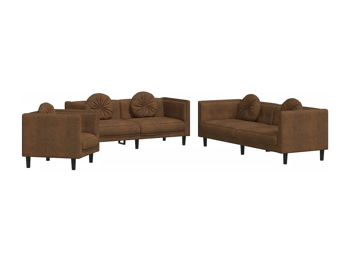 3 peças conjunto de sofás com almofadas veludo castanho