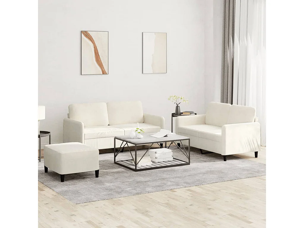 Juego de sofás 3 piezas terciopelo crema