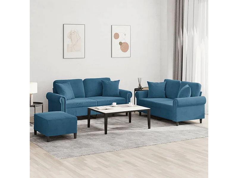 Ensemble de canapés 3 pièces avec coussins bleu velours