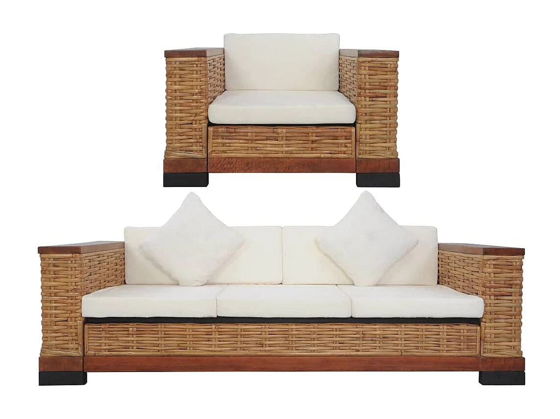 Juego de sofás con cojines 2 piezas de ratán natural marrón